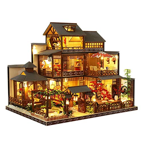 Miniatur-Puppenhaus-Holzmöbel-Set, handgefertigt, großes japanisches Hofmodell, Maßstab 1:24, kreatives Puppenhaus-Spielzeug für Erwachsene, Teenager, Geschenk (nur Haus) von HJBHDOLL