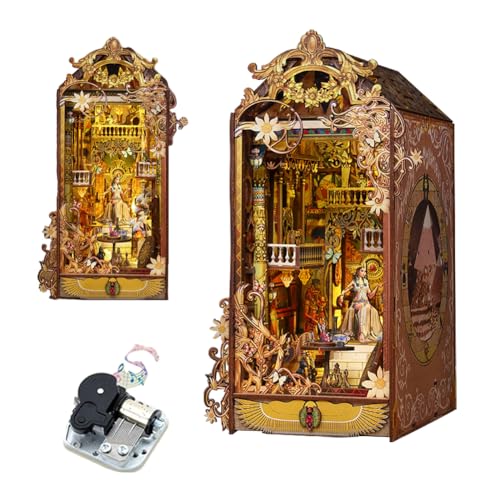 DIY Miniatur Puppenhaus Kits mit Spieluhr Buch Nook Kit, Puppenhaus Puzzle Modell Bücherregal Dekor mit LED-Licht Junge und Mädchen Geschenk (Mysterious Altes Ägypten) von HJBHDOLL