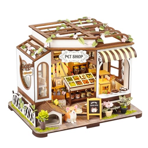 HJBHDOLL DIY Puppenhaus Miniatur Kit 1:24 Maßstab Modell mit Möbeln LED Lichter Holz Puzzle Hände Handwerk für Erwachsene Kinder Teens Geburtstag Geschenk (Zoohandlung) von HJBHDOLL