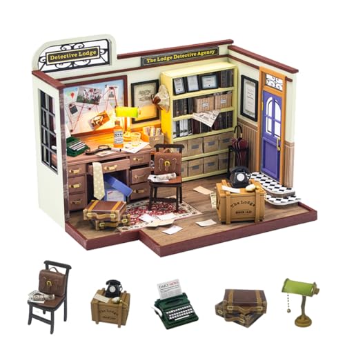 DIY Puppenhaus Miniatur Kit 1:24 Skala Kreative Zimmer Detektei Modell mit Möbeln LED Lichter Holzpuzzle Spielzeug für Erwachsene Teens Kind Geburtstagsgeschenke von HJBHDOLL