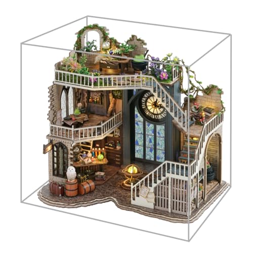 HJBHDOLL DIY Zauberladen Puppenhaus Kit, Miniatur zusammengebaut Zauberschloss Spielzeug Modell mit Staubschutz Funiture Led Lichter für Kid Teen Kid Kinder von HJBHDOLL