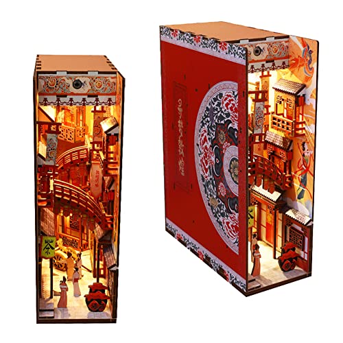 DIY Book Nook Kit, 3D Wooden Dollhouse Bookends Book Stand Puzzle Model Build-Creativity Kit with LED Light for Teens and Adults (Chinese Dunhuang Art) von HJBHDOLL