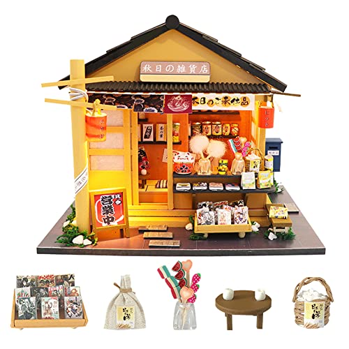 erhumama Miniatur-japanischer Lebensmittelgeschäft Puppenhaus LED Kits DIY Holzladen Möbel Modell Puzzle Spielzeug Kinder Geburtstagsgeschenk von HJBHDOLL