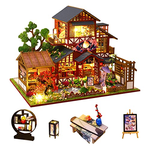 Miniatur Retro japanischen Stil Hotel Puppenhaus Holz Möbel DIY Puppenhaus Kit mit LED, kreative Raumkunst, Teenager Kinder Geschenk von HJBHDOLL