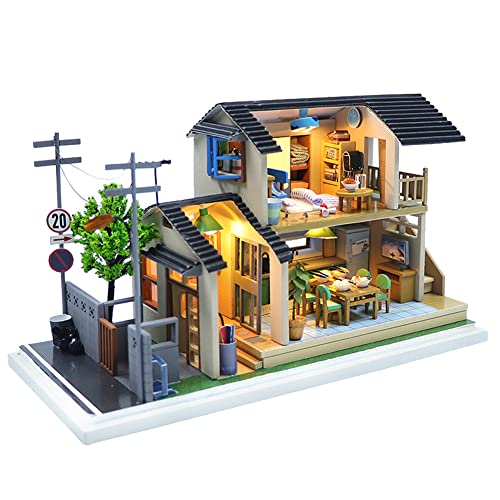 HJBHDOLL Miniatur-japanisches Puppenhaus-Modell 3D Holz Küche Schlafzimmer Möbel DIY Puppenhaus Kits mit Staubschutz Geburtstag für Kinder Erwachsene von HJBHDOLL