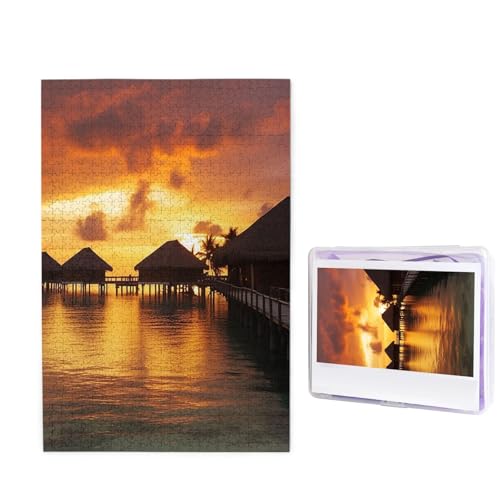 Puzzle 1000 Teile Holzpuzzle für Erwachsene Benutzerdefinierte Puzzles Personalisierte Bilderpuzzles Tahiti Resort Sonnenuntergang Peel Hochzeit Puzzle für Geburtstag Familie von HJBNW