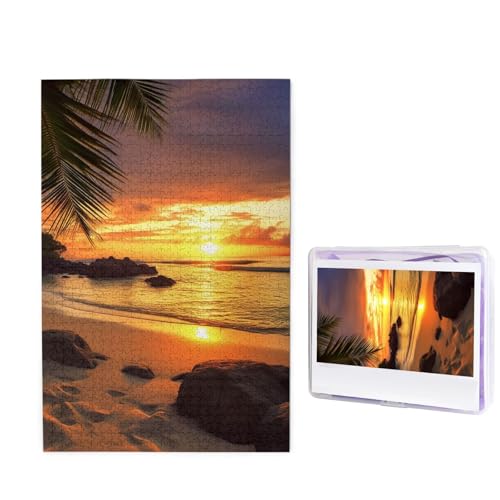 Puzzle 1000 Teile Holzpuzzle für Erwachsene Benutzerdefinierte Puzzles Personalisierte Bilderpuzzles Tropischer Strand Küste Sonnenuntergang Hochzeit Puzzle für Geburtstag Familie von HJBNW