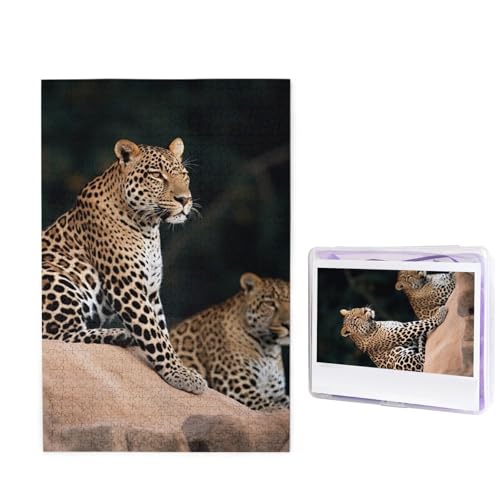 Puzzle Puzzle 1000 Teile Holzpuzzle für Erwachsene Benutzerdefinierte Puzzles Personalisierte Bilderpuzzles Afrikanischer Leopard auf Felsen Hochzeitspuzzle für Geburtstag Familie von HJBNW