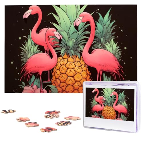 Puzzle Puzzle 1000 Teile Holzpuzzle für Erwachsene Benutzerdefinierte Puzzles Personalisierte Bilderpuzzles Ananas Flamingos Hochzeitspuzzle für Geburtstag Familie von HJBNW