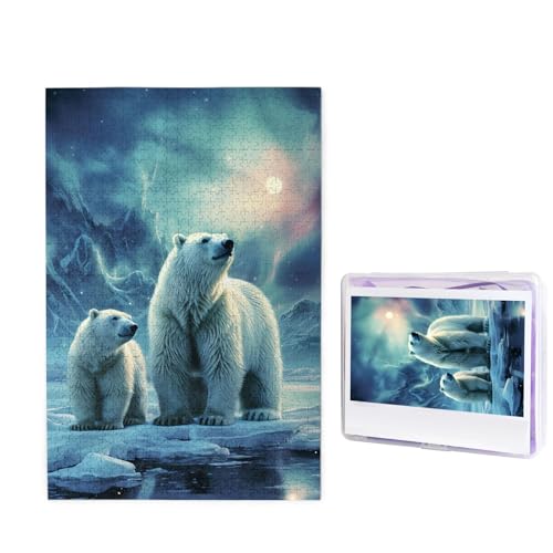 Puzzle Puzzle 1000 Teile Holzpuzzle für Erwachsene Benutzerdefinierte Puzzles Personalisierte Bilderpuzzles Eisbären Nordlichter Hochzeitspuzzle für Geburtstag Familie von HJBNW