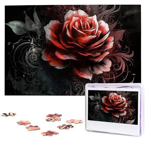 Puzzle Puzzle 1000 Teile Holzpuzzle für Erwachsene Benutzerdefinierte Puzzles Personalisierte Bilderpuzzles Flache Rose Hochzeitspuzzle für Geburtstag Familie von HJBNW