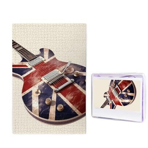 Puzzle Puzzle 1000 Teile Holzpuzzle für Erwachsene Benutzerdefinierte Puzzles Personalisierte Bilderpuzzles Gitarre Britische Flagge Hochzeit Puzzle für Geburtstag Familie von HJBNW