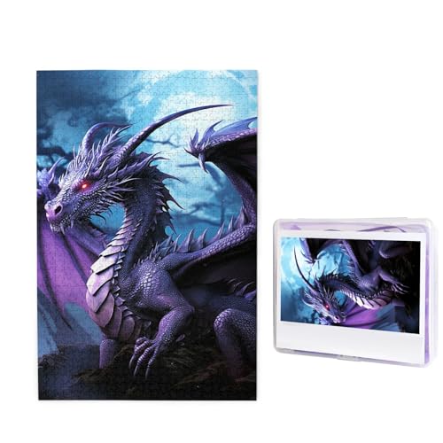 Puzzle Puzzle 1000 Teile Holzpuzzle für Erwachsene Benutzerdefinierte Puzzles Personalisierte Bilderpuzzles Lila Drache Lila Mond Hochzeitspuzzle für Geburtstag Familie von HJBNW