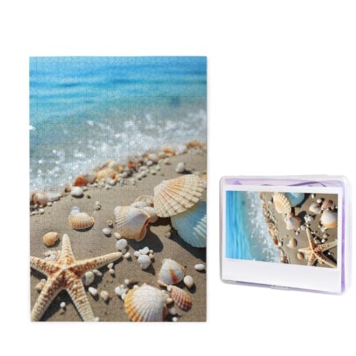 Puzzle Puzzle 1000 Teile Holzpuzzle für Erwachsene Benutzerdefinierte Puzzles Personalisierte Bilderpuzzles Meer Strand Muscheln Seestern Blau Hochzeit Puzzle für Geburtstag Familie von HJBNW