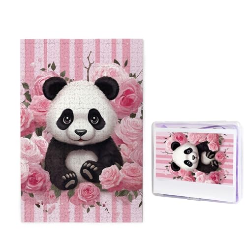 Puzzle Puzzle 1000 Teile Holzpuzzle für Erwachsene Benutzerdefinierte Puzzles Personalisierte Bilderpuzzles Panda Rose Blumen Weiß Streifen Hochzeit Puzzle für Geburtstag Familie von HJBNW