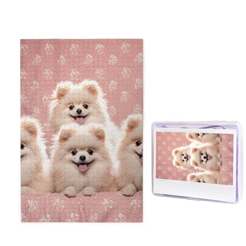 Puzzle Puzzle 1000 Teile Holzpuzzle für Erwachsene Benutzerdefinierte Puzzles Personalisierte Bilderpuzzles Pomeranians Welpen und Punkt Hochzeit Puzzle für Geburtstag Familie von HJBNW