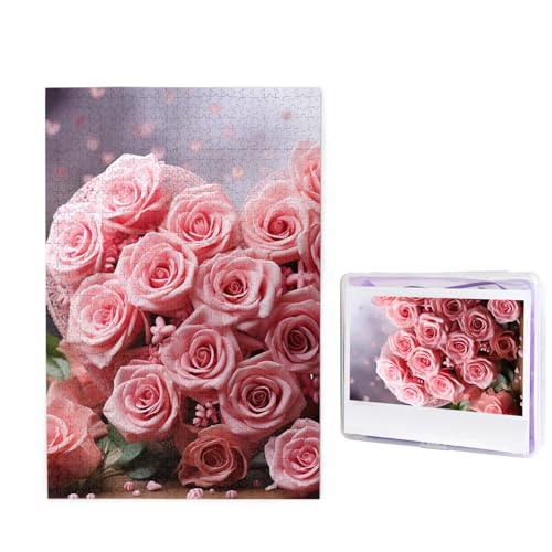 Puzzle Puzzle 1000 Teile Holzpuzzle für Erwachsene Benutzerdefinierte Puzzles Personalisierte Bilderpuzzles Rosen und Herz Hochzeitspuzzle für Geburtstag Familie von HJBNW