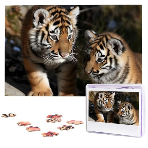 Puzzle Puzzle 1000 Teile Holzpuzzle für Erwachsene Benutzerdefinierte Puzzles Personalisierte Bilderpuzzles Sibirische Tigerjunges Hochzeitspuzzle für Geburtstag Familie von HJBNW