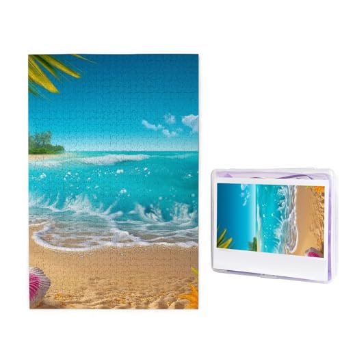 Puzzle Puzzle 1000 Teile Holzpuzzle für Erwachsene Benutzerdefinierte Puzzles Personalisierte Bilderpuzzles Tropisches blaues Meer Strand Hochzeit Puzzle für Geburtstag Familie von HJBNW