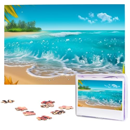 Puzzle Puzzle 1000 Teile Holzpuzzle für Erwachsene Benutzerdefinierte Puzzles Personalisierte Bilderpuzzles Tropisches blaues Meer Strand Hochzeit Puzzle für Geburtstag Familie von HJBNW