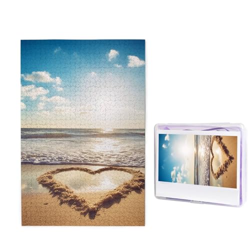 Puzzle Puzzle 1000 Teile Holzpuzzle für Erwachsene Benutzerdefinierte Puzzles Personalisierte Bildpuzzles Herzform Romantische Strand Hochzeit Puzzle für Geburtstag Familie von HJBNW