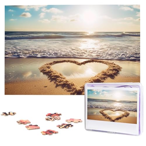 Puzzle Puzzle 1000 Teile Holzpuzzle für Erwachsene Benutzerdefinierte Puzzles Personalisierte Bildpuzzles Herzform Romantische Strand Hochzeit Puzzle für Geburtstag Familie von HJBNW