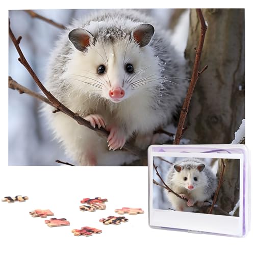 Puzzle Puzzle 1000 Teile Holzpuzzle für Erwachsene Benutzerdefinierte Puzzles Personalisierte Bildpuzzles Opossum im Schnee Hochzeit Puzzle für Geburtstag Familie von HJBNW