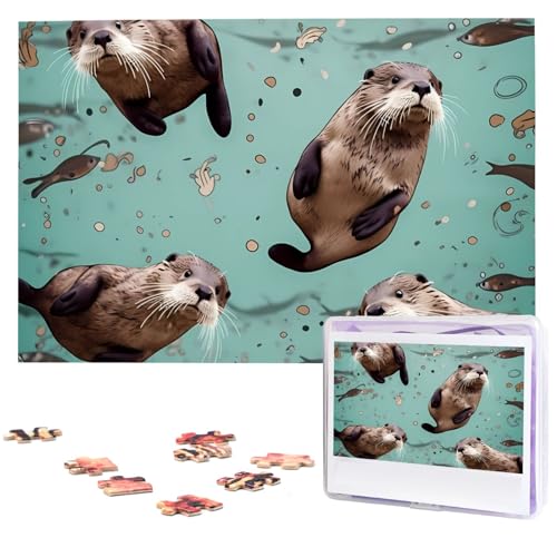 Puzzle Puzzle 1000 Teile Holzpuzzle für Erwachsene Benutzerdefinierte Puzzles Personalisierte Bildpuzzles Otter Hochzeitspuzzle für Geburtstag Familie von HJBNW