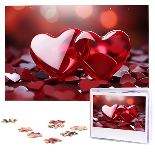 Puzzle Puzzle 1000 Teile Holzpuzzle für Erwachsene Benutzerdefinierte Puzzles Personalisierte Bildpuzzles Rote Valentine Herzen Hochzeit Puzzle für Geburtstag Familie von HJBNW