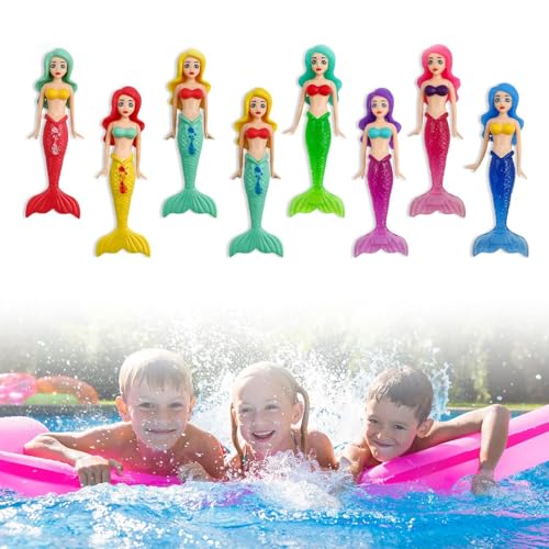 HJIAMA Tauch Spielzeug Kinder 8 Stück Schwimmbad Spielzeug, Kunststoff Wasserspielzeug Outdoor, Inklusive 4 Neuen Transparenten Meeresjungfrau Spielzeugs, für Tauchen, Schwimmen, Dekoration von HJIAMA