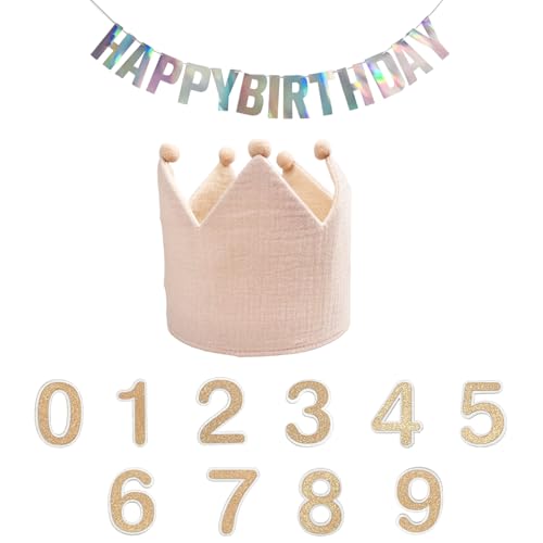 HJJMN Baby Geburtstag Krone Kinder, Wiederverwendbare Kinder Filz Happy Birthday Hut Klassische Filzkrone, Hüte mit verstellbarem Klettverschluss für Mädchen Jungen Baby Kinder Alter 0-9 Jahre Have von HJJMN