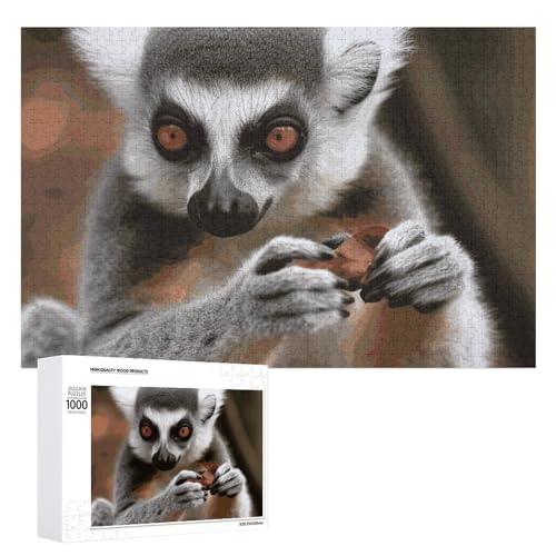 Affe Lemur Niedliche Puzzles für Erwachsene, personalisiertes Puzzle, herausforderndes Bild, Holzfotos, Puzzle mit Aufbewahrungstasche, Familientreffen, Puzzle für Hochzeitsgeschenk von HJKBCV