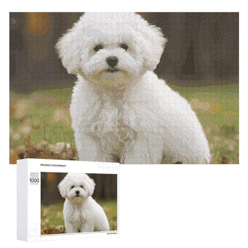 Bichon Frisé-Hunde-Puzzles für Erwachsene, personalisiertes Puzzle, herausforderndes Bild, Holzfotos, Puzzle mit Aufbewahrungstasche, Familientreffen, Puzzle für Hochzeitsgeschenk von HJKBCV