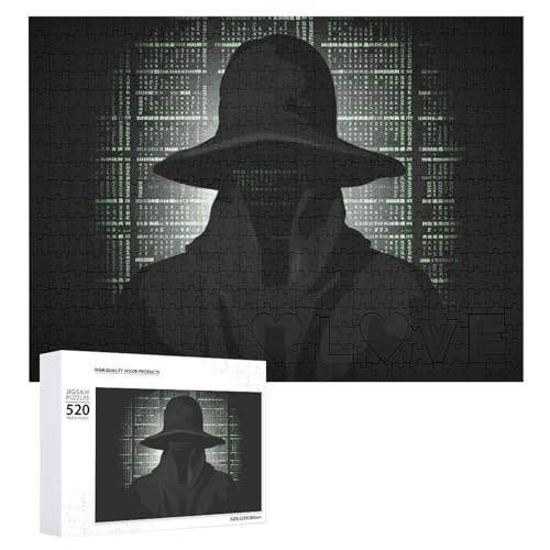 Black Hat Dark Side Hacker-Puzzles für Erwachsene, personalisiertes Puzzle, herausforderndes Bild, Holzfotos, Puzzle mit Aufbewahrungstasche, Familientreffen, Puzzle für Hochzeitsgeschenk von HJKBCV