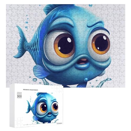 Blaue Cartoon-Fisch-Puzzles für Erwachsene, personalisiertes Puzzle, herausforderndes Bild, Holzfotos, Puzzle mit Aufbewahrungstasche, Familientreffen, Puzzle für Hochzeitsgeschenk von HJKBCV