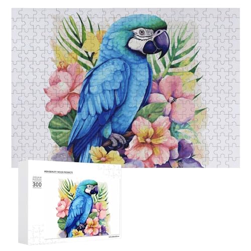 Blauer Papagei in Blumen, Puzzles für Erwachsene, personalisiertes Puzzle, herausforderndes Bild, Holzfotos, Puzzle mit Aufbewahrungstasche, Familientreffen, Puzzle für Hochzeitsgeschenk von HJKBCV