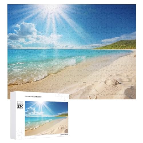 Bright Sunshine Summer Beach Holzpuzzle für Erwachsene, 520 Teile, schwierige, herausfordernde Puzzles, einzigartiges Denksport-Puzzle, einzigartige Form, fortschrittliche Puzzle, tolle Geschenkidee von HJKBCV