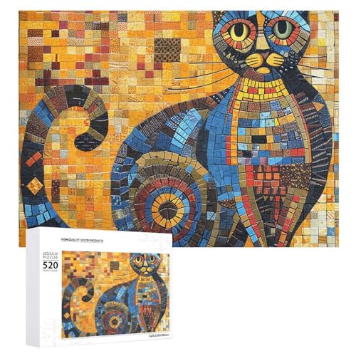 Bunte abstrakte Katzen-Holzpuzzle für Erwachsene, 520 Teile, schwierige, herausfordernde Puzzles, einzigartiges Denksport-Puzzle, einzigartige Form, fortschrittliche Puzzle, tolle Geschenkidee von HJKBCV