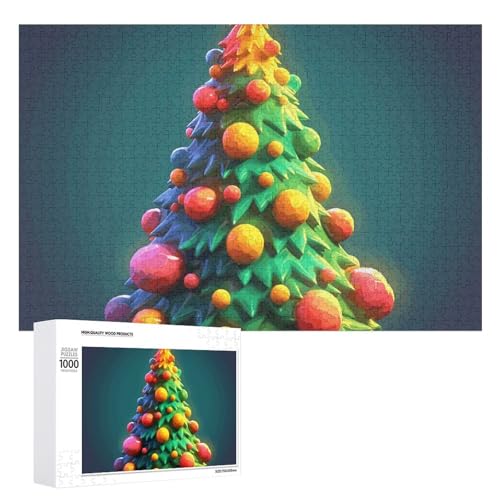 Cartoon Christmas Tree79618180-007d-11ef-8e6d-d148611795c7 Puzzles für Erwachsene, personalisiertes Puzzle, herausforderndes Bildpuzzle, Holzfoto-Puzzle mit Aufbewahrungstasche, Familientreffen, von HJKBCV