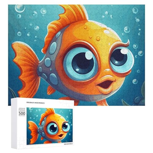 Cartoon Little Fish Puzzles für Erwachsene, personalisiertes Puzzle, herausforderndes Bild, Holzfotos, Puzzle mit Aufbewahrungstasche, Familientreffen, Puzzle für Hochzeitsgeschenk von HJKBCV