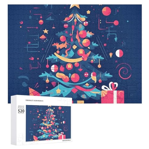 Cartoon-Weihnachtsbaum-Puzzles für Erwachsene, personalisiertes Puzzle, herausforderndes Bild, Holzfotos, Puzzle mit Aufbewahrungstasche, Familientreffen, Puzzle für Hochzeitsgeschenk von HJKBCV