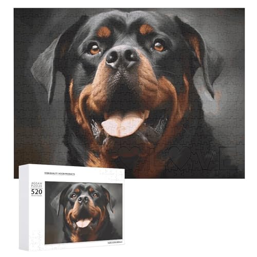 Cooles Rottweiler-Hunde-Kunst-Holzpuzzle für Erwachsene, 520 Teile, schwierige, herausfordernde Puzzles, einzigartige Denksport-Puzzle, einzigartige Form, fortschrittliche Puzzle, tolle Geschenkidee von HJKBCV