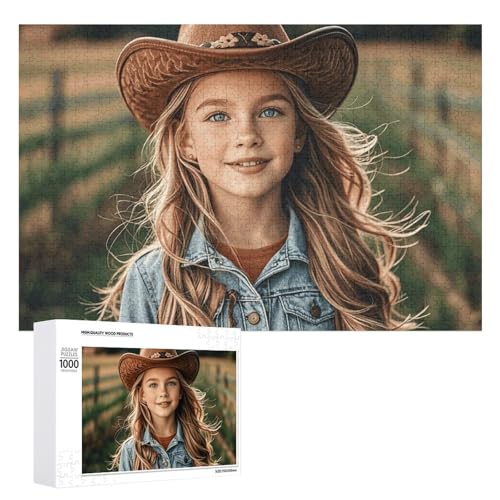 Cowgirl-Stiefel-Hut auf Bauernhöfen, Puzzles für Erwachsene, personalisiertes Puzzle, herausforderndes Bild, Holzfotos, Puzzle mit Aufbewahrungstasche, Familientreffen, Puzzle für Hochzeitsgeschenk von HJKBCV