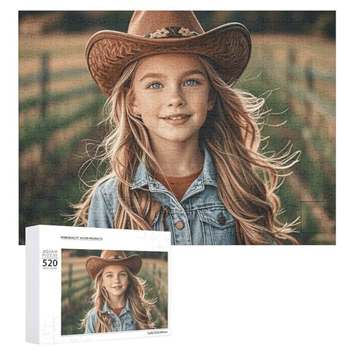 Cowgirl-Stiefel-Hut auf Bauernhöfen, Puzzles für Erwachsene, personalisiertes Puzzle, herausforderndes Bild, Holzfotos, Puzzle mit Aufbewahrungstasche, Familientreffen, Puzzle für Hochzeitsgeschenk von HJKBCV