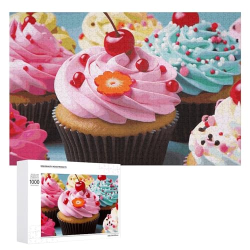 Cupcake-Puzzles für Erwachsene, personalisiertes Puzzle, herausforderndes Bildpuzzle, Holzfoto-Puzzle mit Aufbewahrungstasche, Familientreffen, Puzzle für Hochzeitsgeschenk von HJKBCV