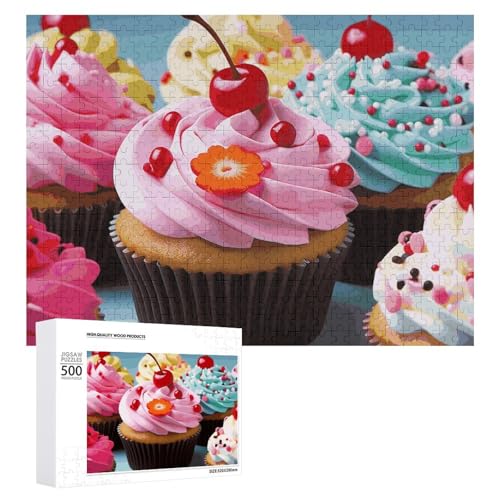 Cupcake-Puzzles für Erwachsene, personalisiertes Puzzle, herausforderndes Bildpuzzle, Holzfoto-Puzzle mit Aufbewahrungstasche, Familientreffen, Puzzle für Hochzeitsgeschenk von HJKBCV