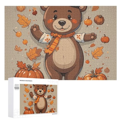 Dancing Thanksgiving Bär Puzzles für Erwachsene, personalisiertes Puzzle, herausforderndes Bild, Holzfotos, Puzzle mit Aufbewahrungstasche, Familientreffen, Puzzle für Hochzeitsgeschenk von HJKBCV