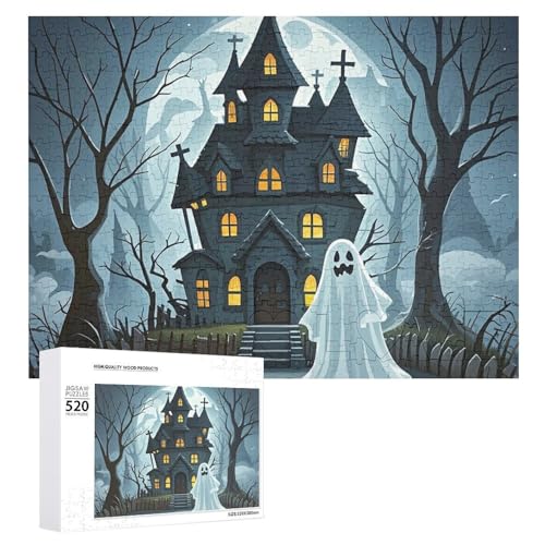 Dark Haunted Mansion Puzzles für Erwachsene, personalisiertes Puzzle, herausforderndes Bild, Holzfotos, Puzzle mit Aufbewahrungstasche, Familientreffen, Puzzle für Hochzeitsgeschenk von HJKBCV