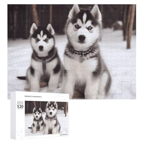 Entzückende Huskies-Puzzles für Erwachsene, personalisiertes Puzzle, herausforderndes Bild, Holzfoto-Puzzle mit Aufbewahrungstasche, Familientreffen, Puzzle für Hochzeitsgeschenk von HJKBCV