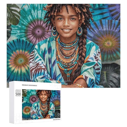 Exotic Tribe Tie Dye Style Puzzles für Erwachsene, personalisierte Puzzles, herausforderndes Bilderpuzzle, Holzfoto-Puzzle mit Aufbewahrungstasche, Familientreffen, Puzzle für Hochzeitsgeschenk von HJKBCV